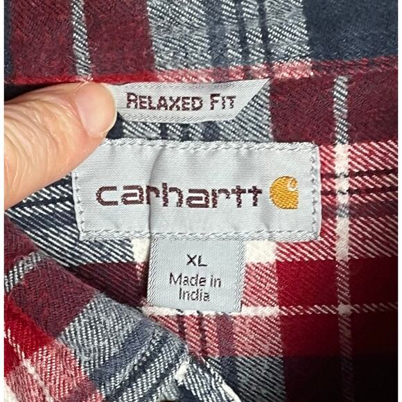 CARHARTT Flannel Shirt‎ XL Blue Red White Relaxed Fit Soft Work Shirt Outdoors - Picture 4 of 5
